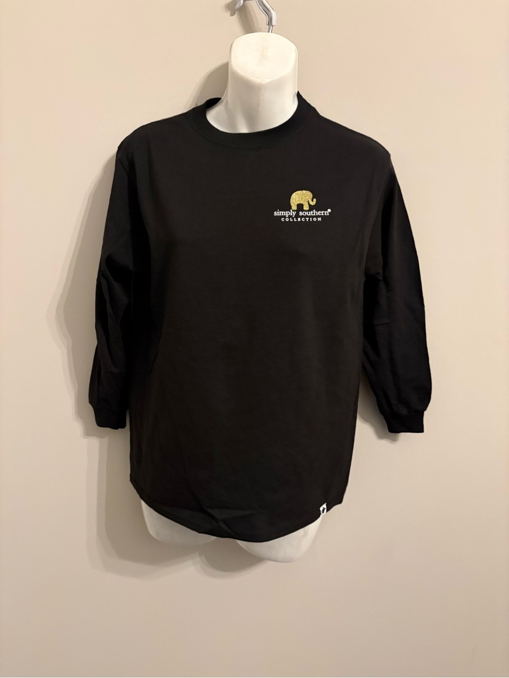 Simply Southern Black Long Sleeve Tee with Gold Elephant Logo